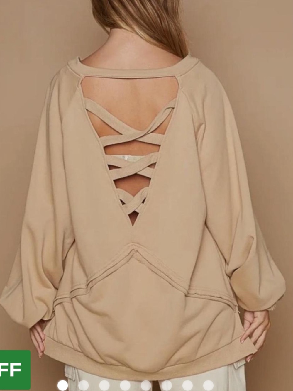 POL French terry pullover sweatshirt crisscross strappy open-back raw hem detail